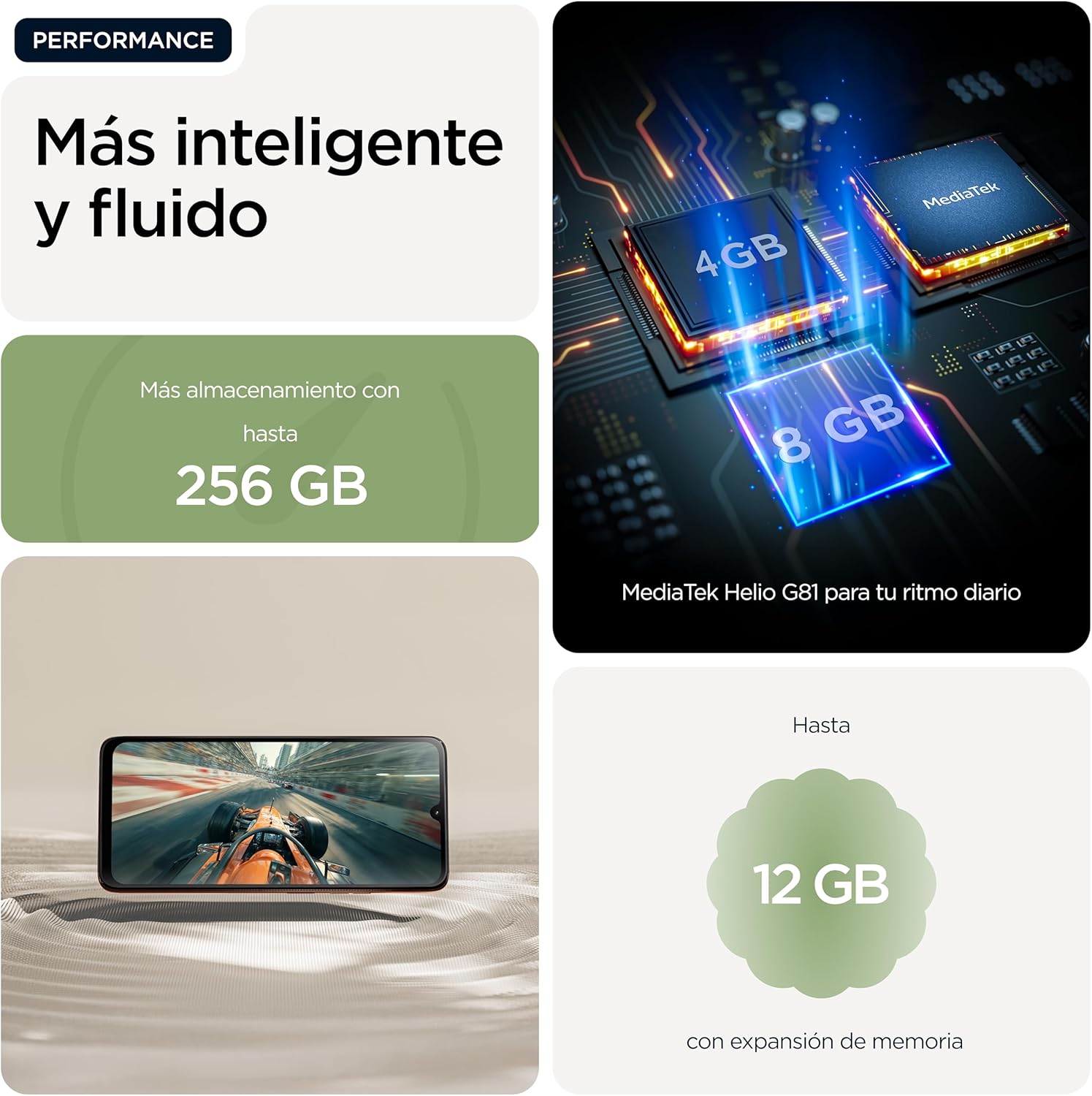 moto g06 24GB (8GB+16GB RAM Boost)/256GB color PANTONE TENDRIL, Gran pantalla 6.88" con sonido Dolby Atmos®, Sistema de cámara con IA de 50 MP, Protección contra el agua IP64, Batería de 5100 mAh - 3