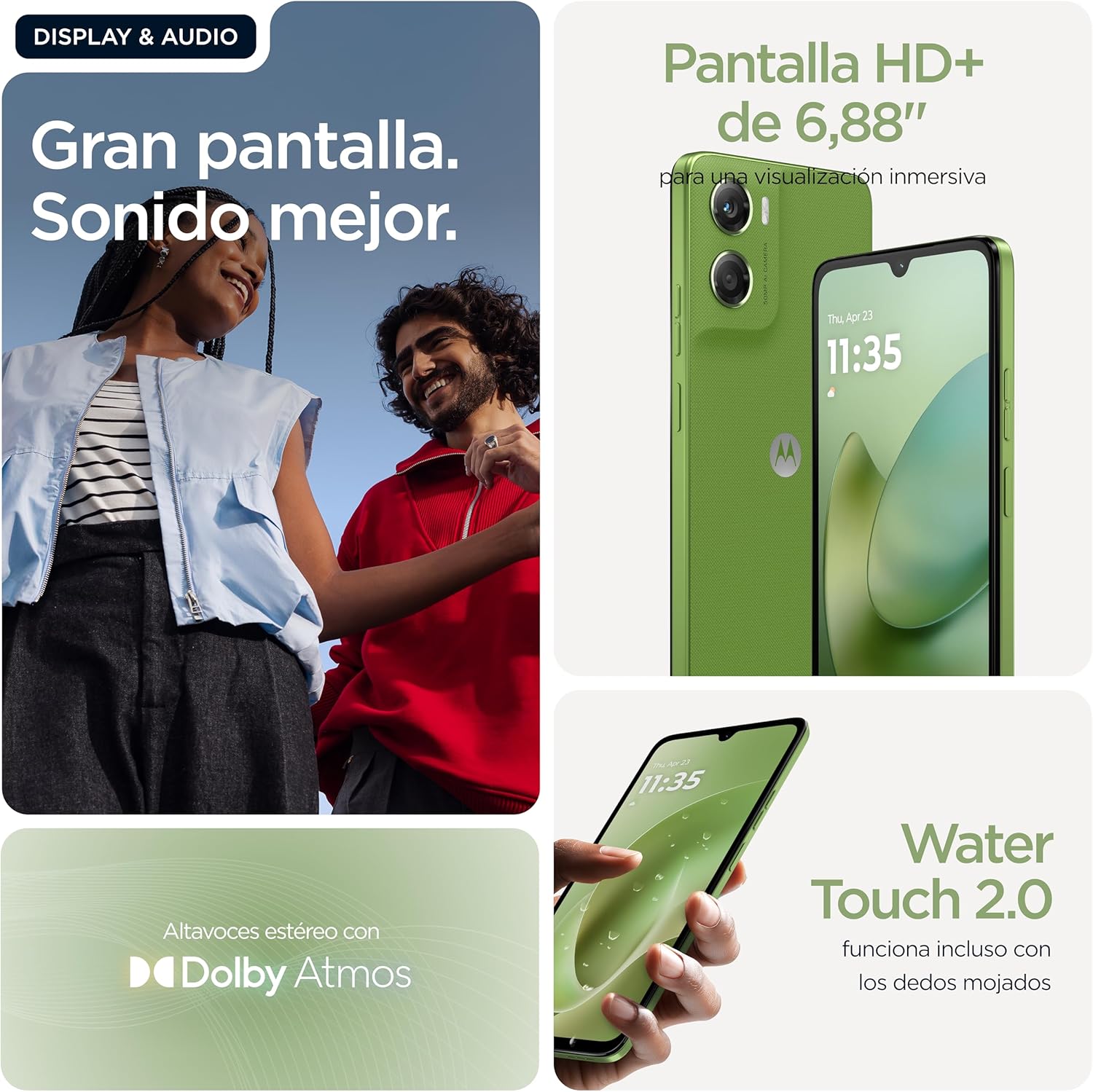 moto g06 24GB (8GB+16GB RAM Boost)/256GB color PANTONE TENDRIL, Gran pantalla 6.88" con sonido Dolby Atmos®, Sistema de cámara con IA de 50 MP, Protección contra el agua IP64, Batería de 5100 mAh - 5