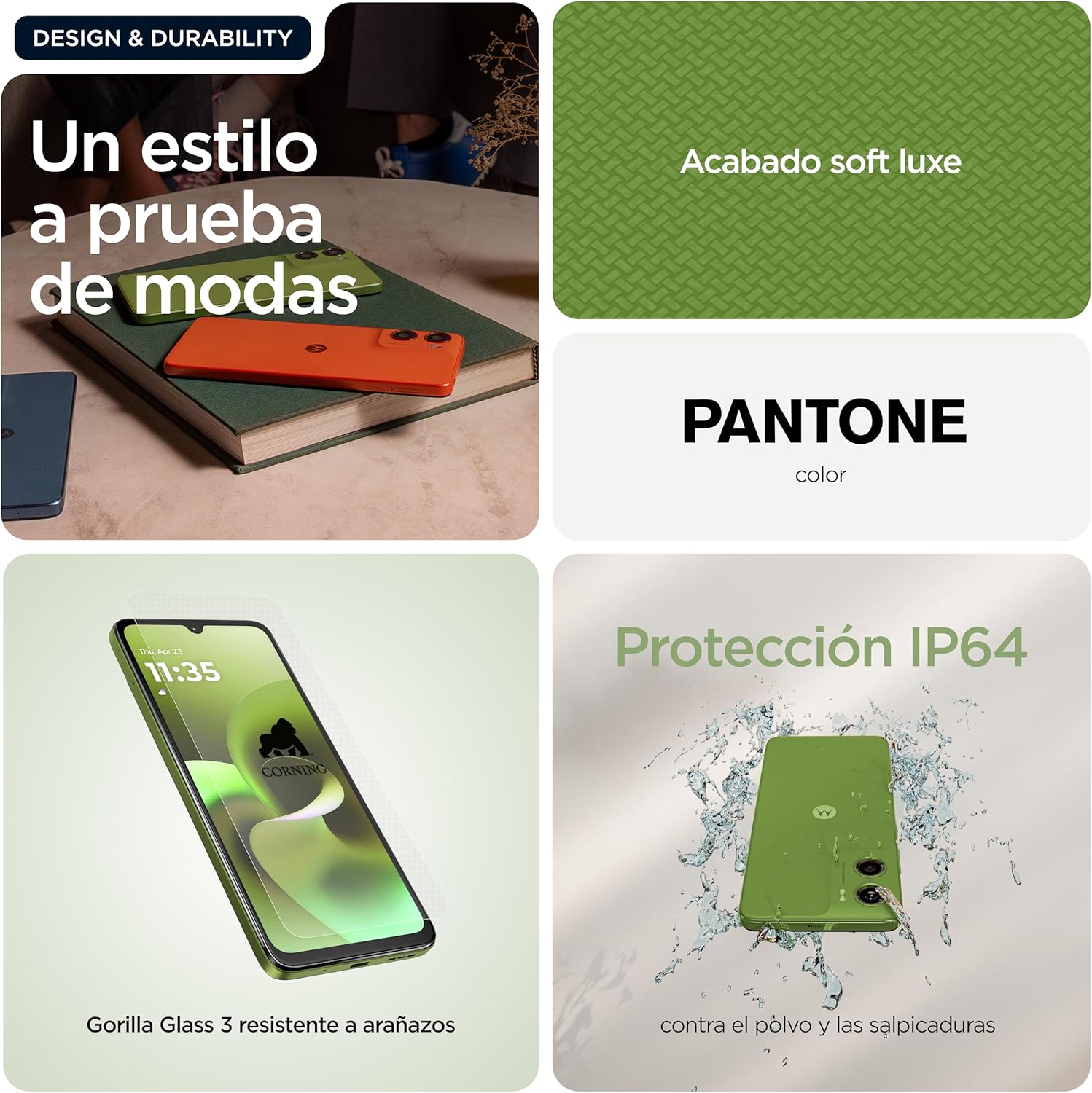 moto g06 24GB (8GB+16GB RAM Boost)/256GB color PANTONE TENDRIL, Gran pantalla 6.88" con sonido Dolby Atmos®, Sistema de cámara con IA de 50 MP, Protección contra el agua IP64, Batería de 5100 mAh - 6